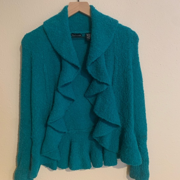 MODA International Ruffle Turquoise Sweater - Picture 3 of 4